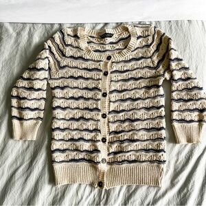 Dorothy Perkins Classic Cream and Navy Striped Cardigan.  Made in the UK.